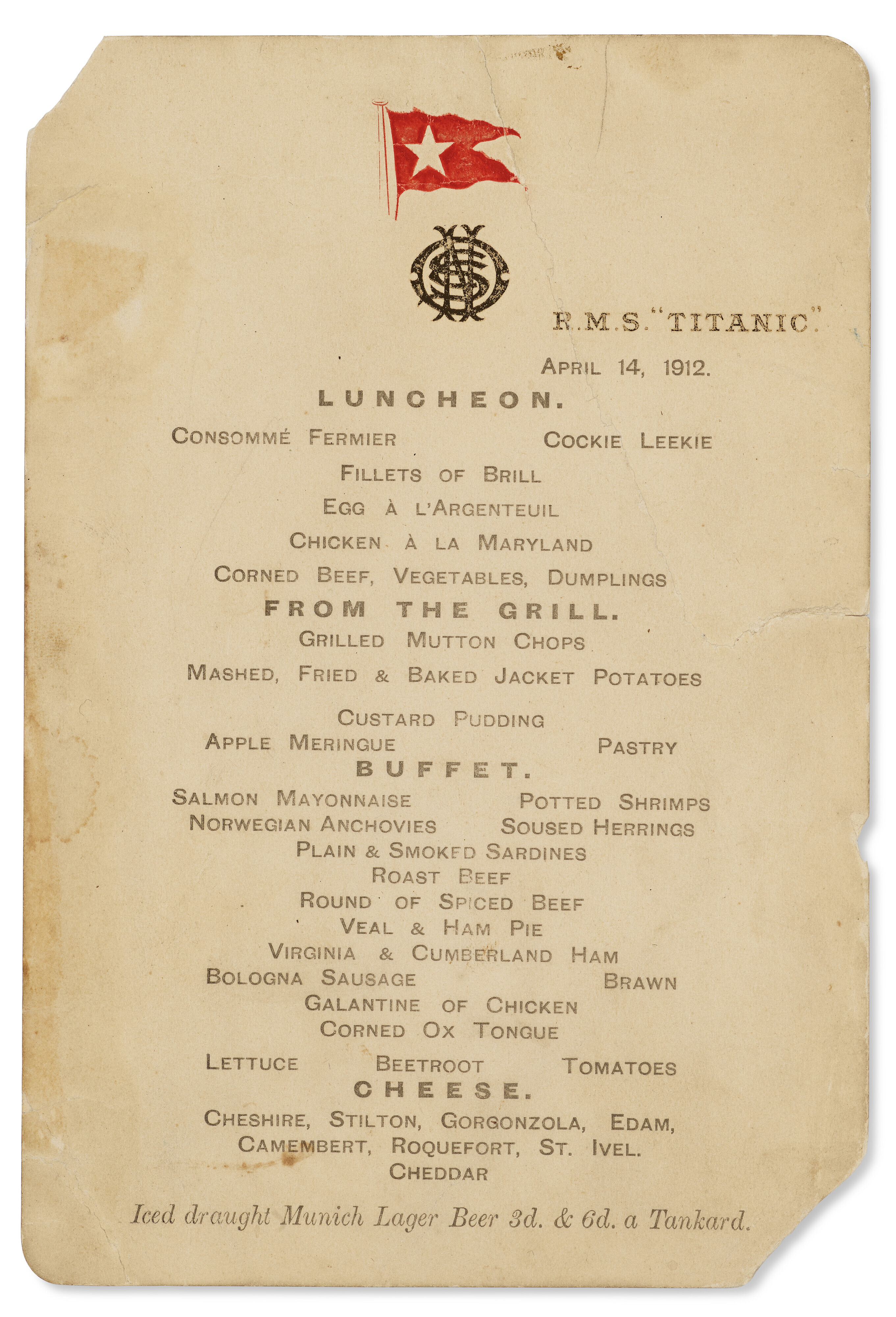 Titanic-lunchmenu