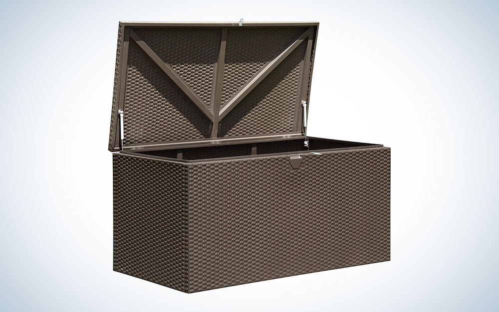 Plastic Extra Large Waterproof Garden Storage Box With Wheel Brown