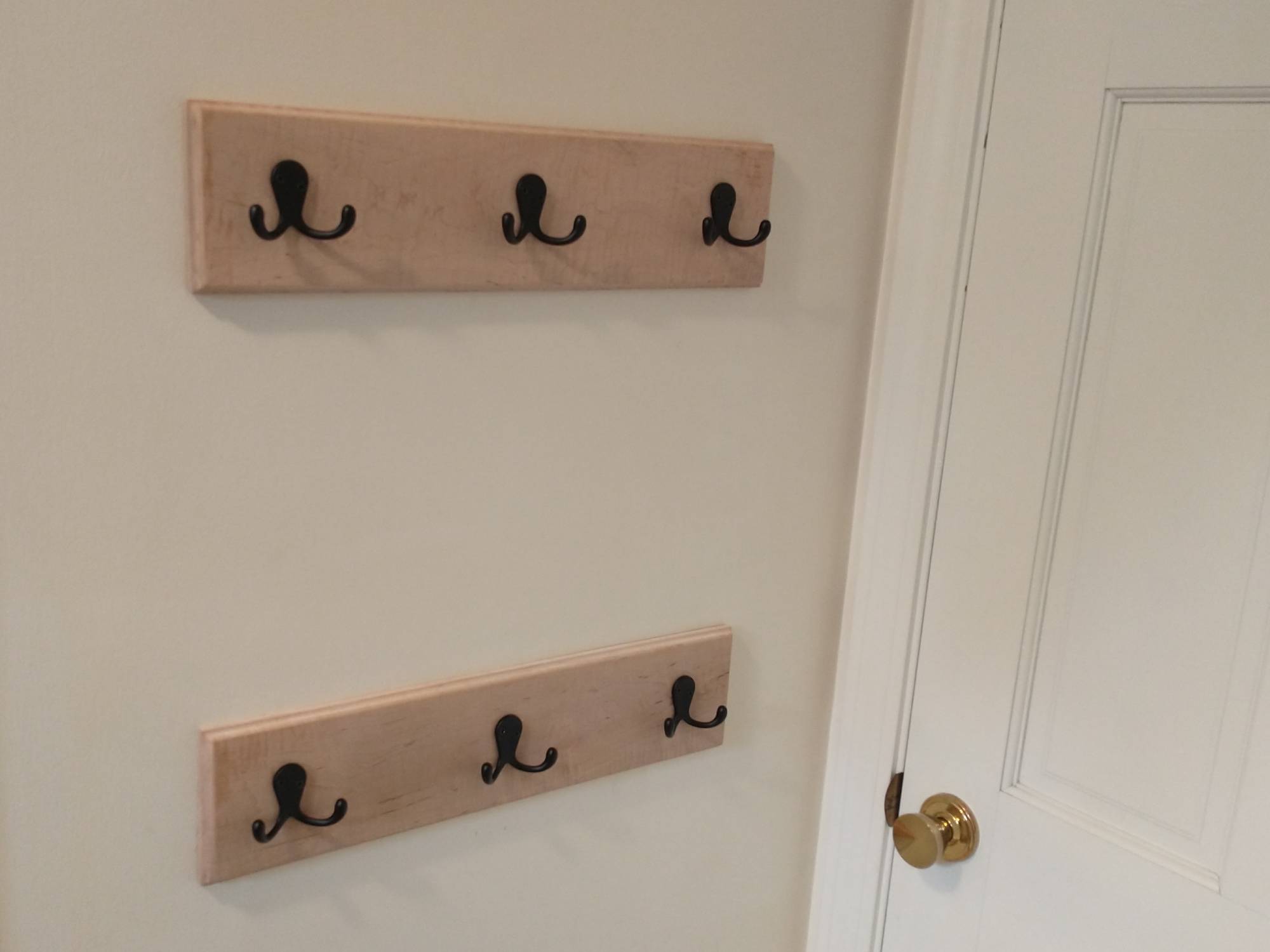 Wood Coat Rack Wall Mount with 5 Tri Metal Coat Hooks for Hanging