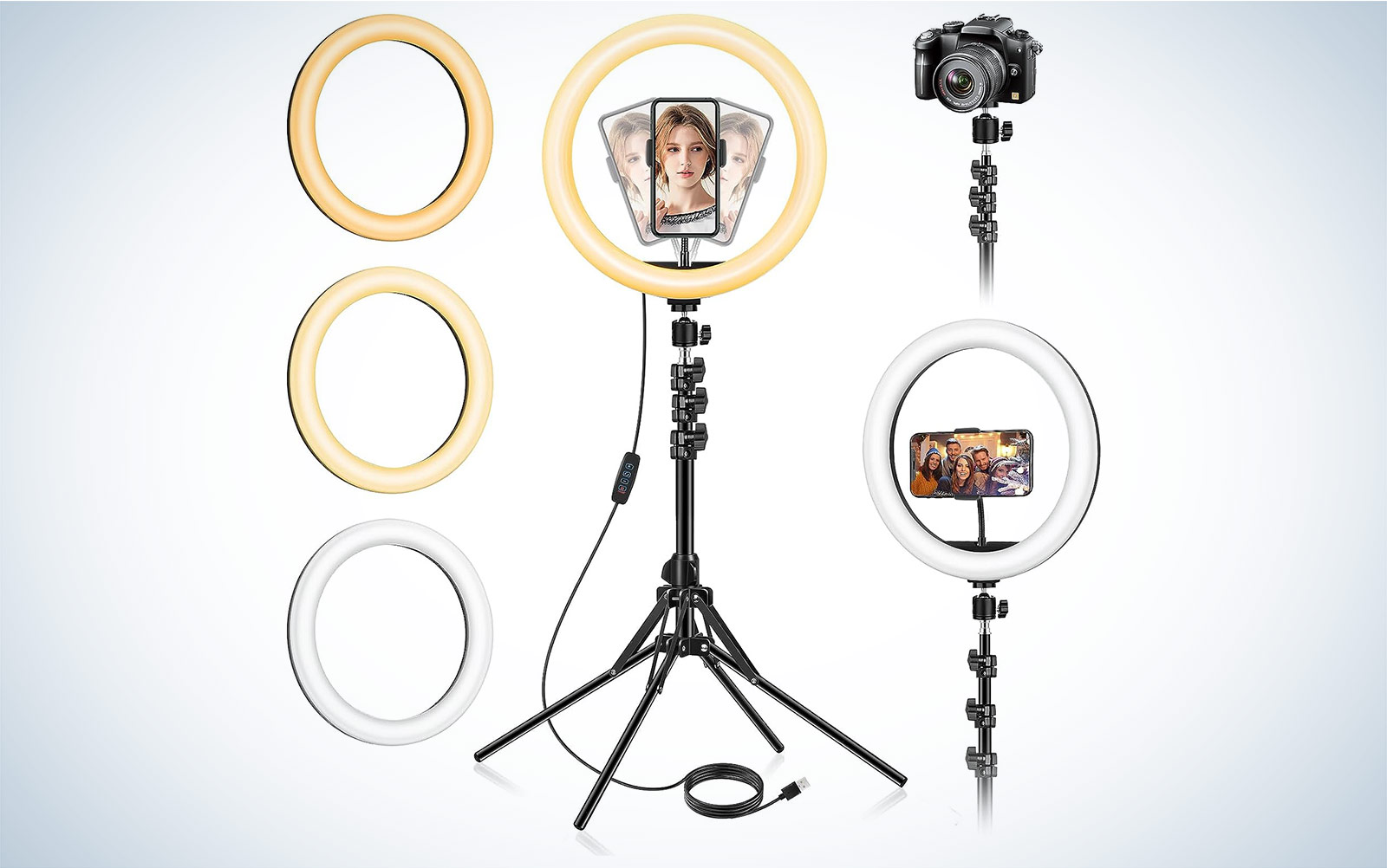 Desk Ring Light with Stand and Phone Holder - 10.5'' Desktop Light Ring for  Video Recording, Podcast, Selfie, Zoom Lighting for Computer Laptop Video