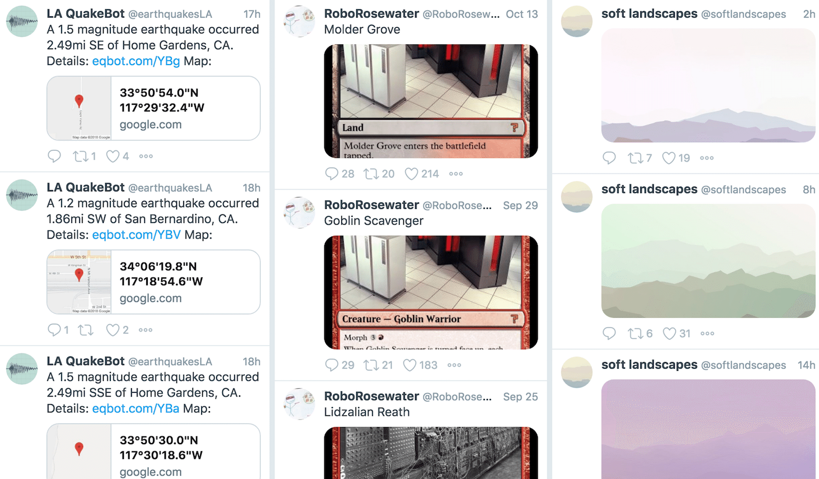 Twitter bots earthquakesLA roborosewater softlandscapes