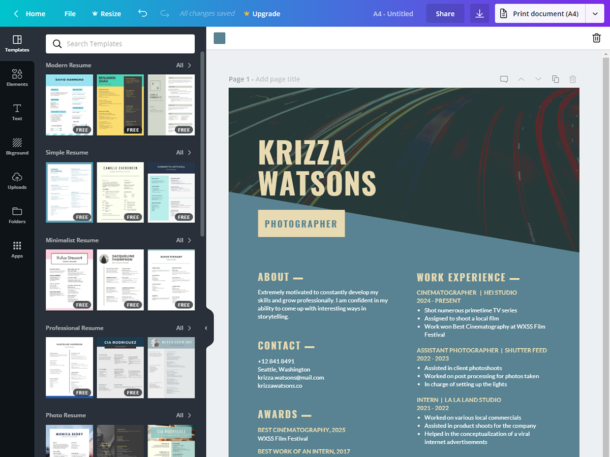 Canva resume builder