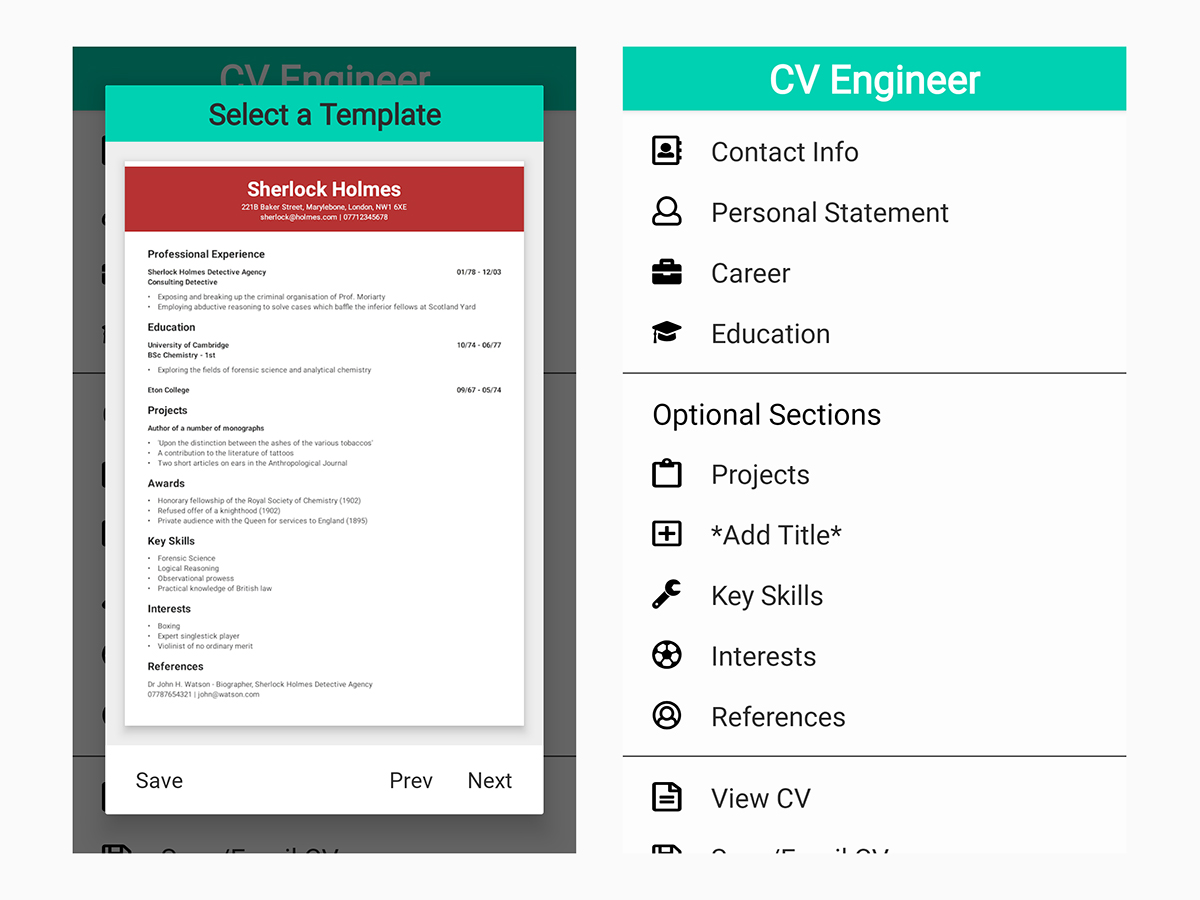 CV Engineer resume builder