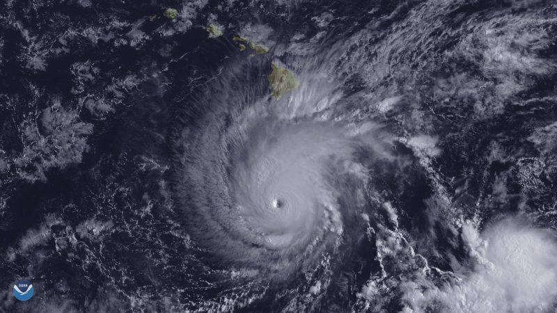 a satellite image of hurricane lane approaching hawaii