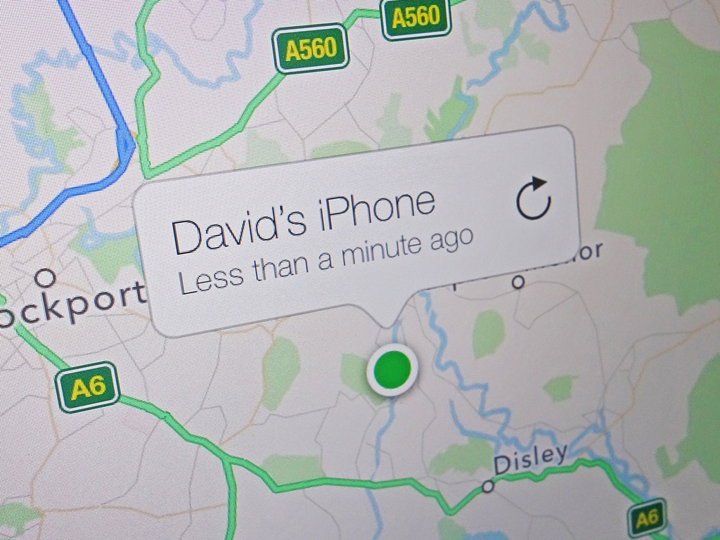 An Apple Find My map displaying the location of David's iPhone.