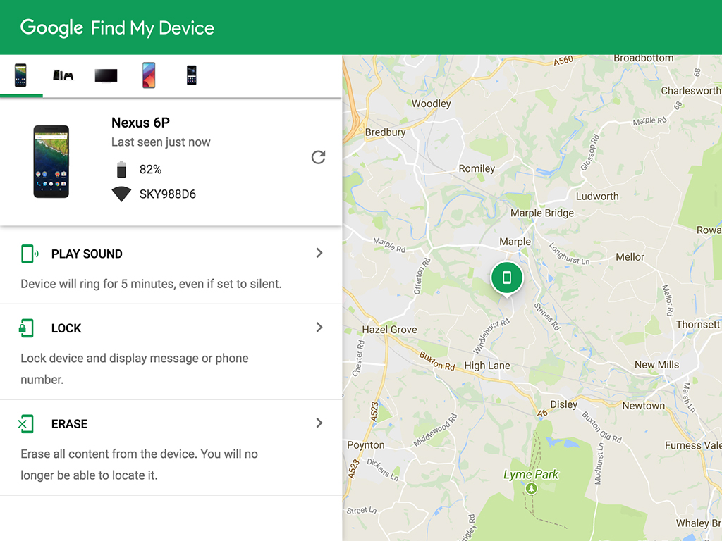 The Find My Device map for an Android phone.