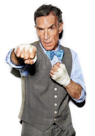 Bill Nye throwing a punch