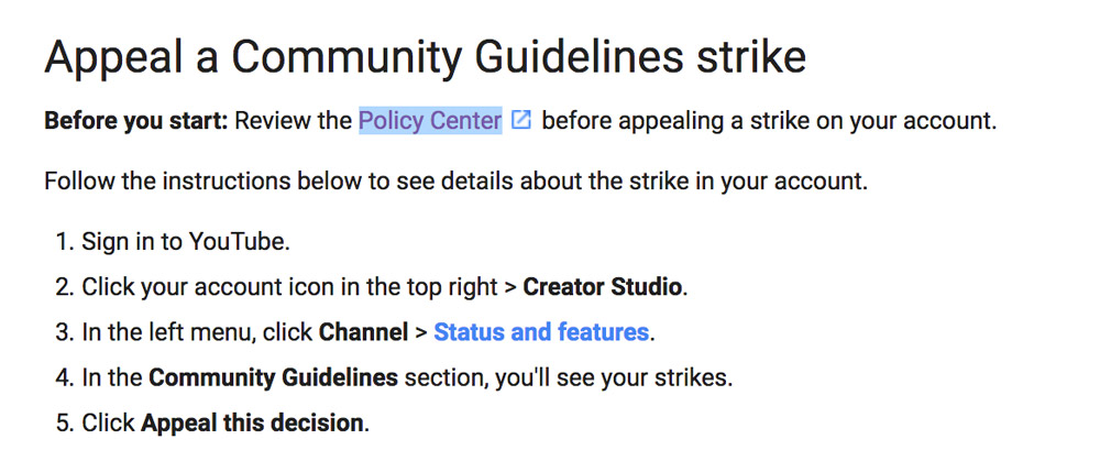 Youtube appeal process