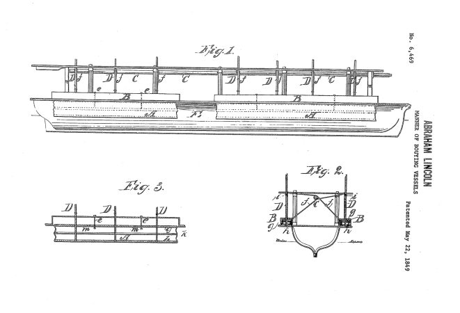 Sketches of the boat-safety device that President Abraham Lincoln patented