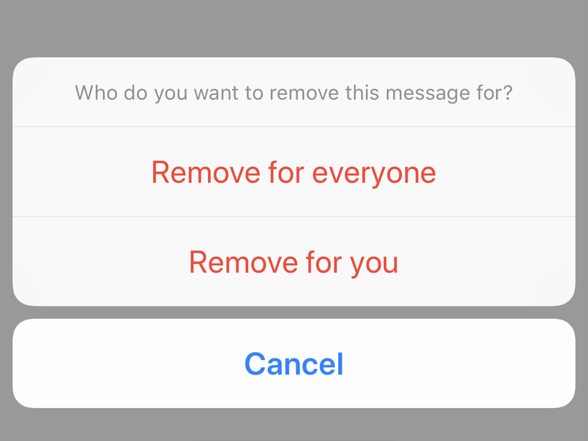 The options for deleting sent messages in Facebook Messenger.