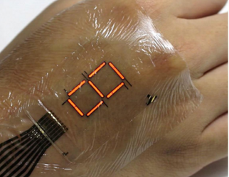 Flexible e-skin that has embedded polymer light emitting diodes 