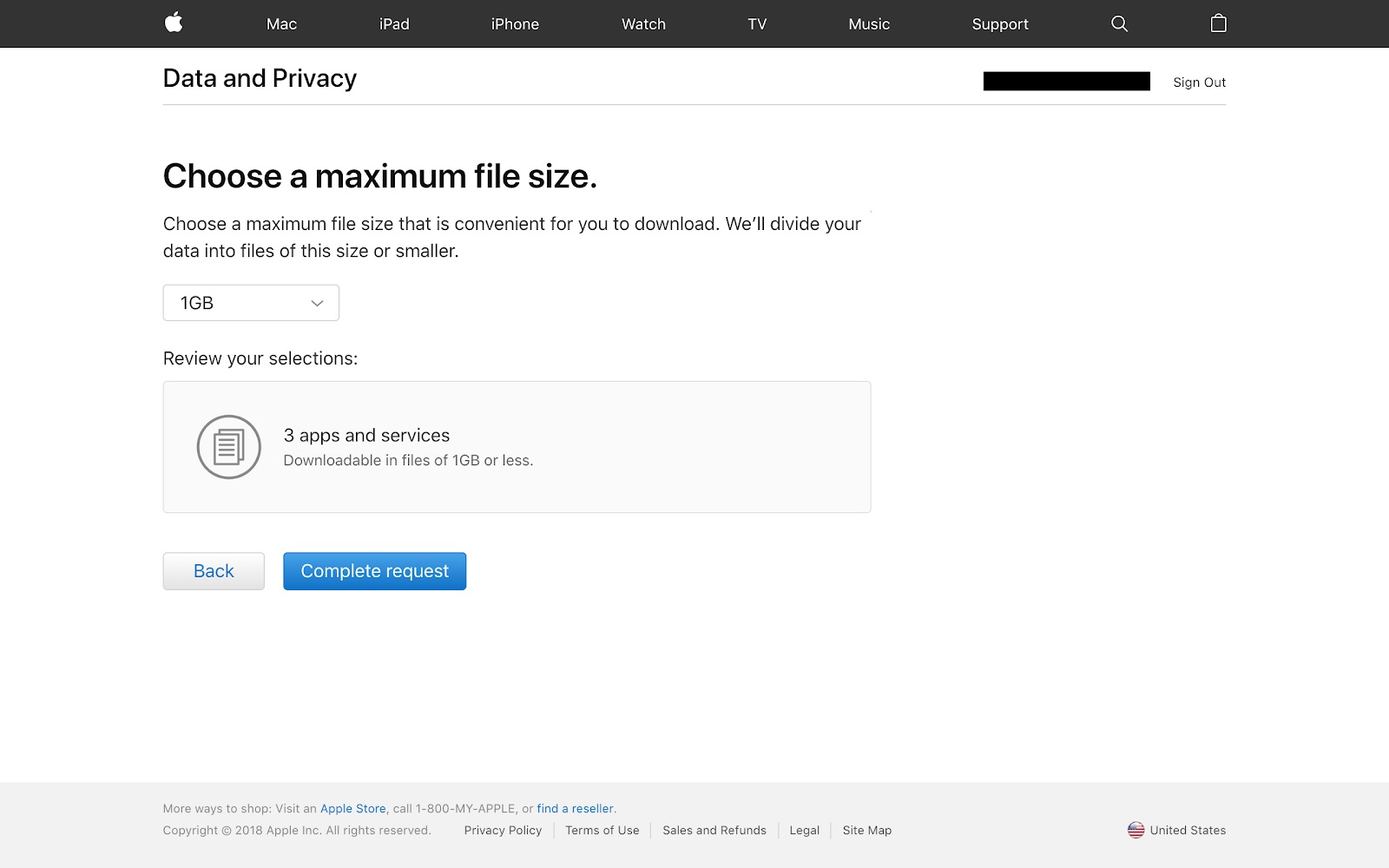 Page for "Choose a maximum file size"