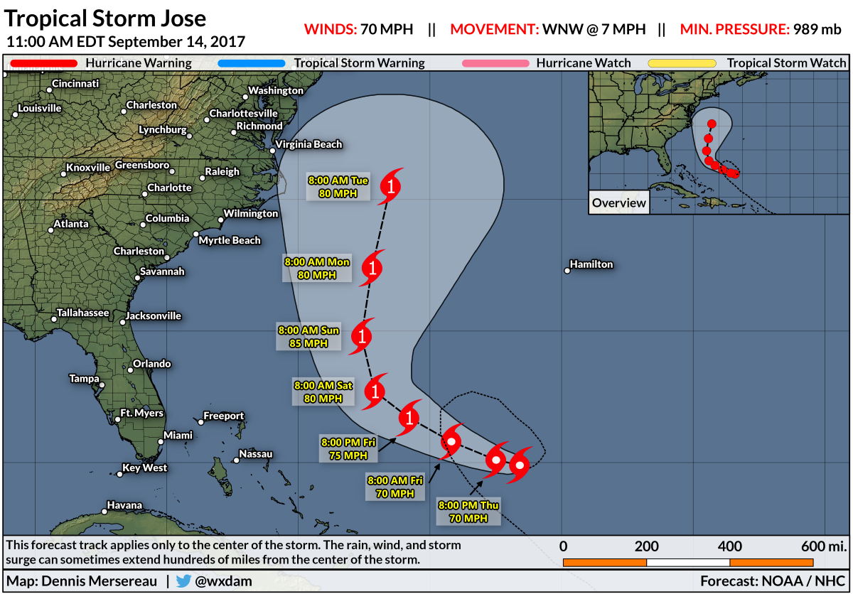tropical storm jose forecast map