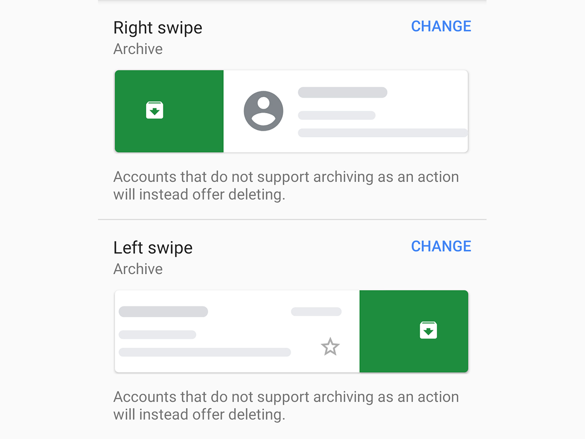 The swiping options for Gmail on an Android phone.