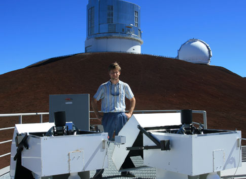 Homebuilt telescopes [foreground] atop Mauna Kea