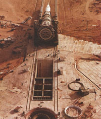 The N-1 rocket rolling to the launch pad