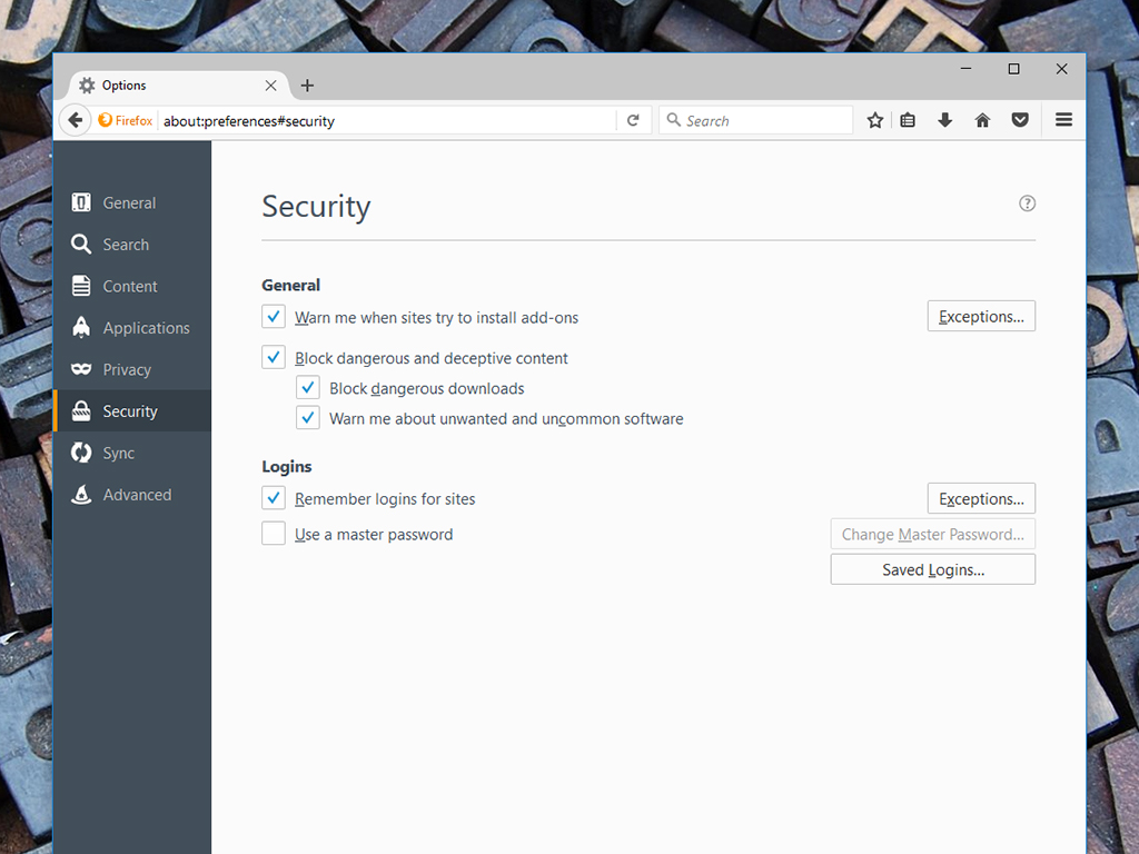 The Firefox where you can manage your passwords in the browser's built-in password manager.