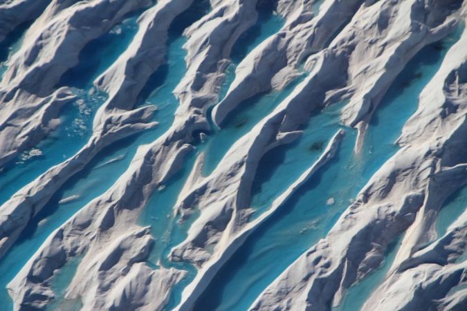 Meltwater in crevasses in southern Greenland