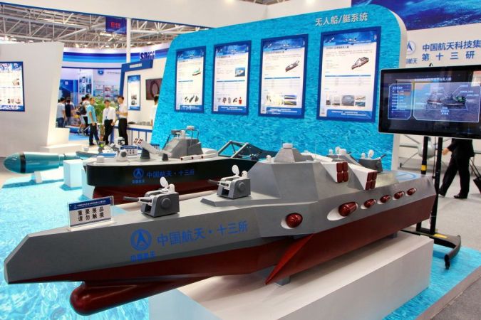 Model of the China robot warship D3000 on display