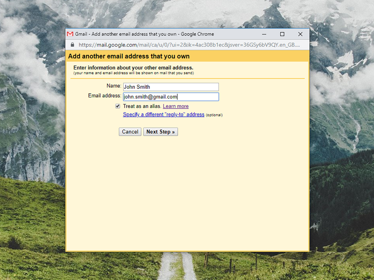 Adding another email alias to a Gmail account.