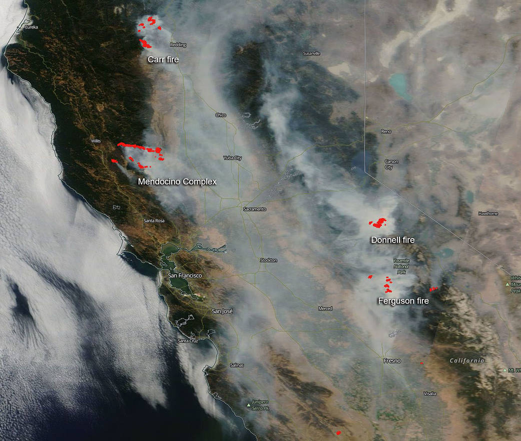 a map of california showing fires