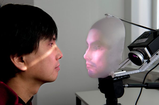 Mask-Bot Displays 3-D Human Faces With a Plastic Superstructure