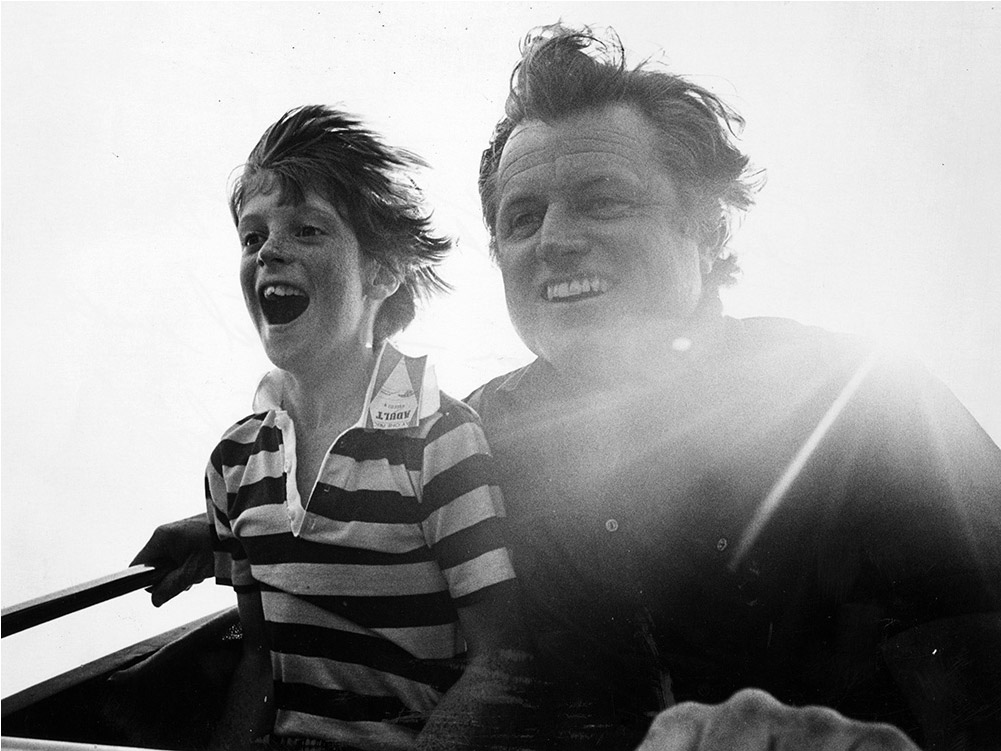 man and son on Wildcat roller coaster at Riverside Amusement Park