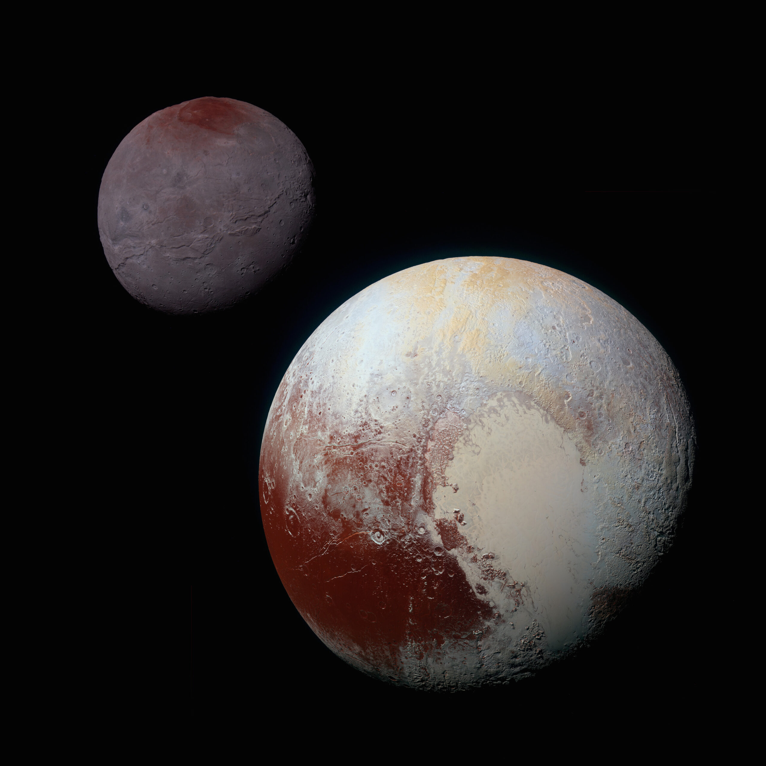 Pluto and Charon in color-enhanced image mosaic