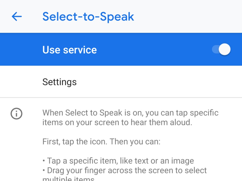 Android's select-to-speak tool that will say the text on your screen out loud.