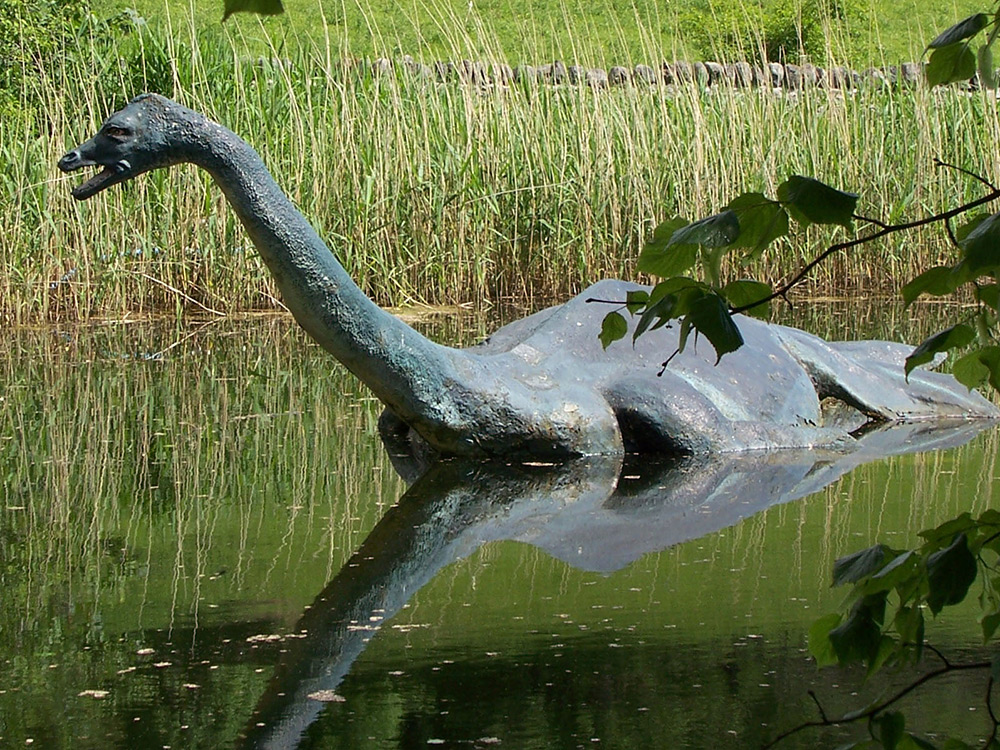 plastic loch-ness monster in water