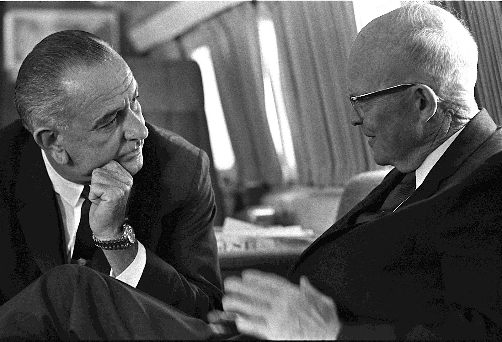 Lyndon Johnson (left) and Dwight D. Eisenhower (right) in 1965.