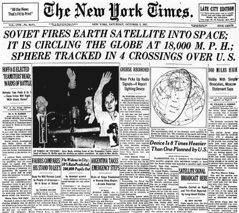 Cover of The New York Times announcing the launch of Sputnik.