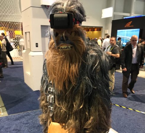 Chewbacca wearing a VR headset at CES 2016