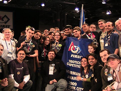 The Saunders Droid Factory team at the 2009 FIRST Robotics Competition in New York City.