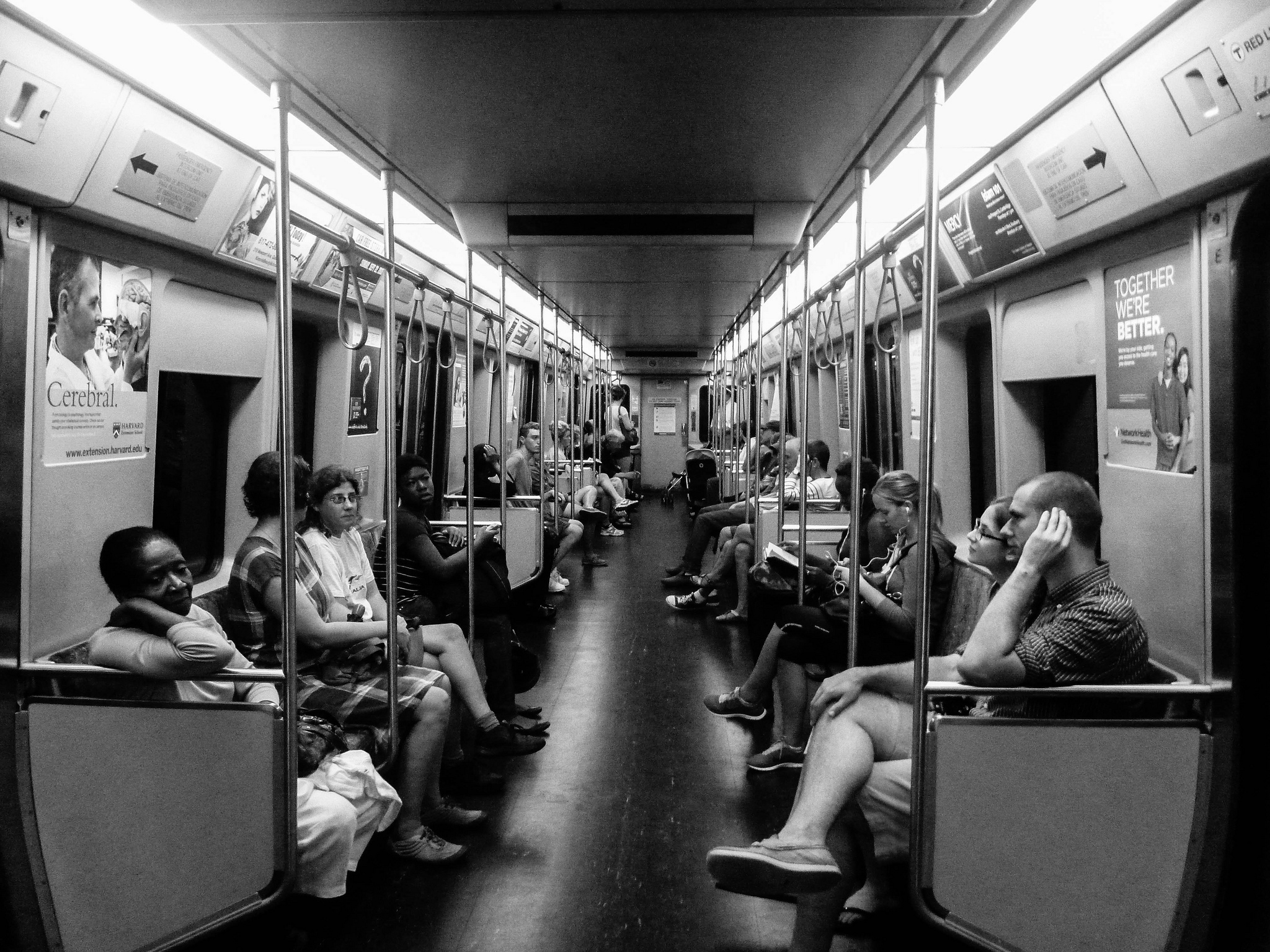 Boston train car with riders