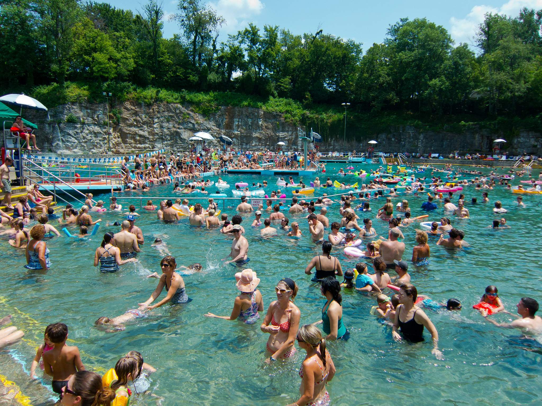 crowd in swimming pool