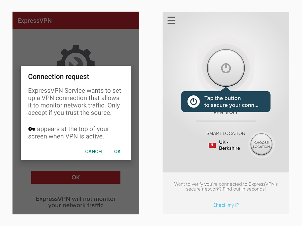 ExpressVPN setup on an Android phone.