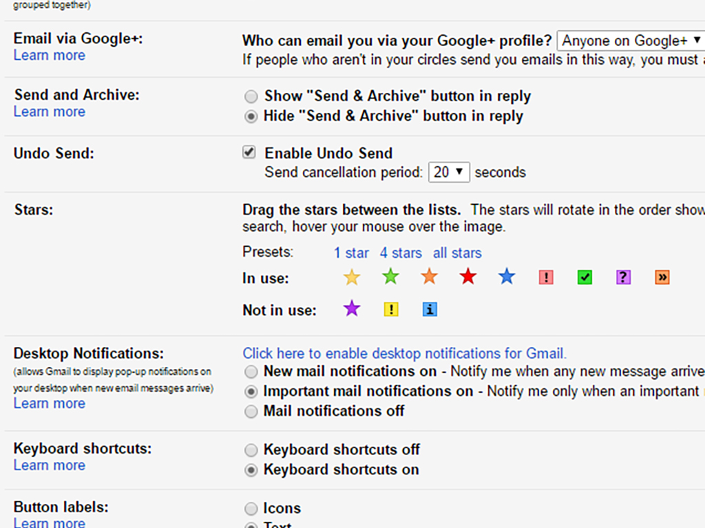 Gmail stars, which can be used to clean up a messy inbox.