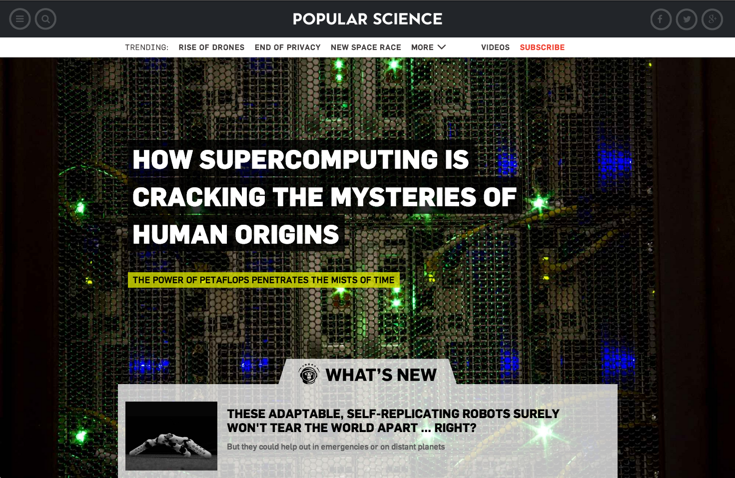 screenshot of PopSci.com homepage