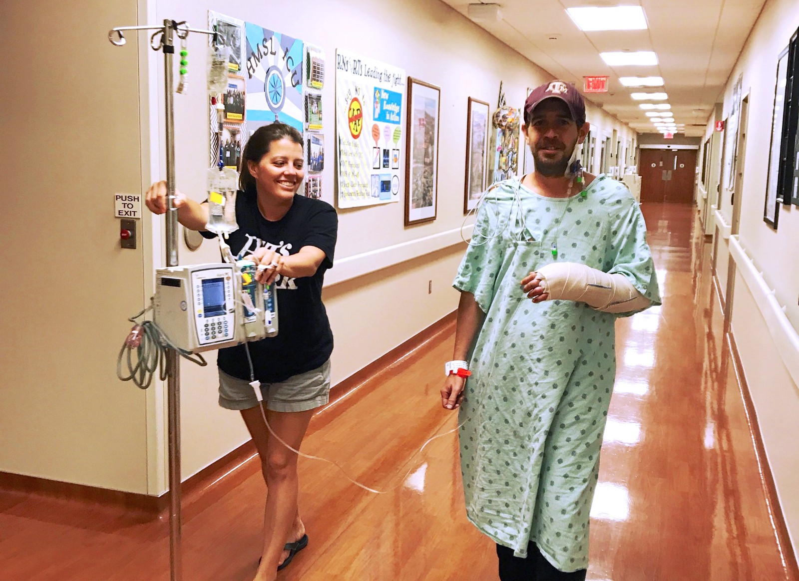 a man walking in a hospital