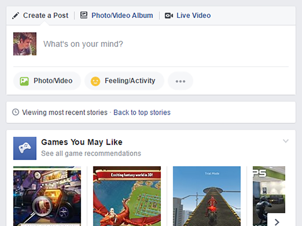 Facebook's options for viewing posts in chronological order, or most recent.