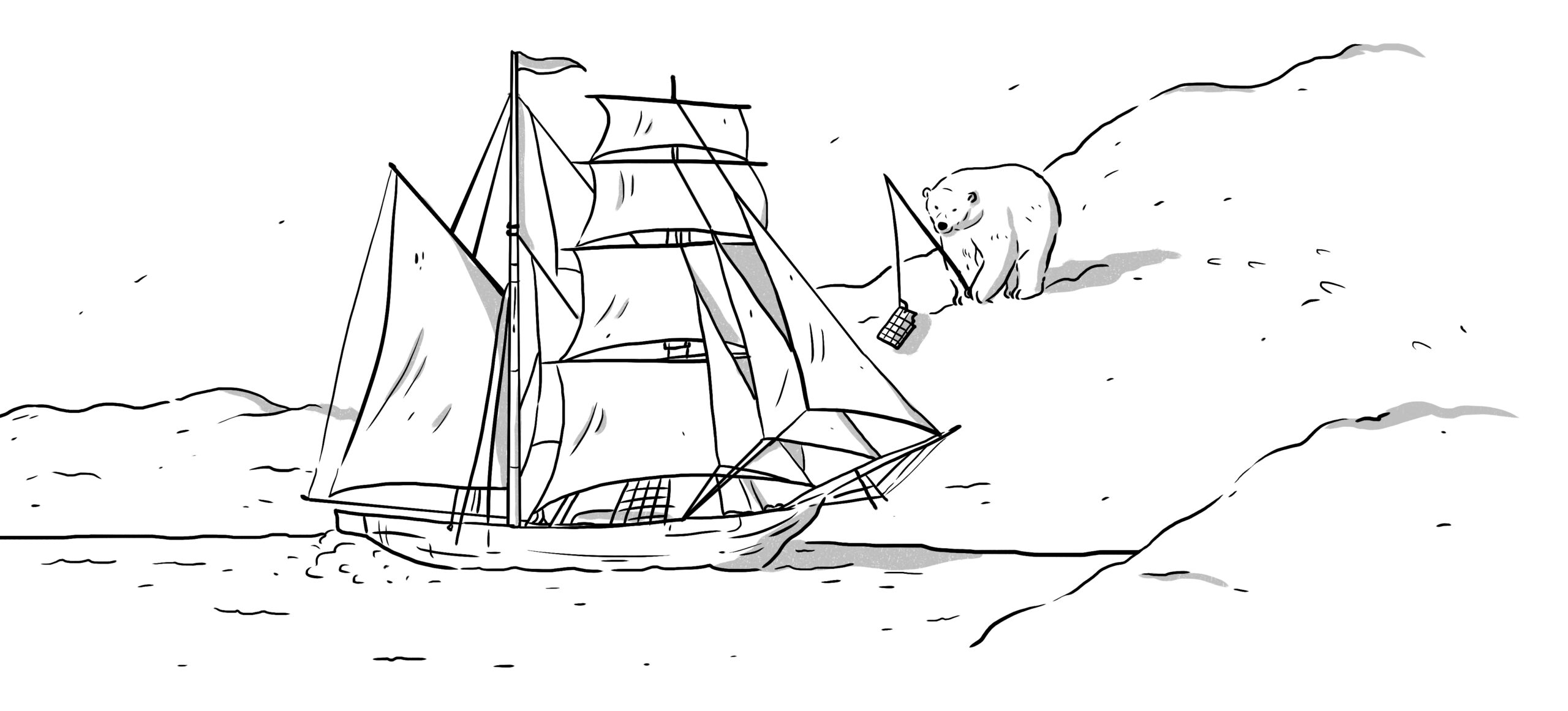 Polar bear boat drawing