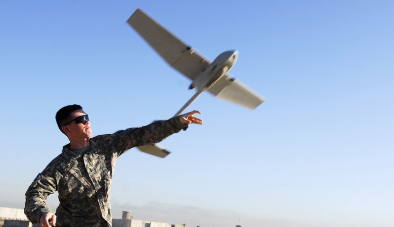 Solider In Iraq Tosses Raven UAV