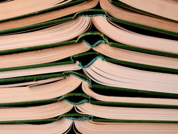 stack of green books