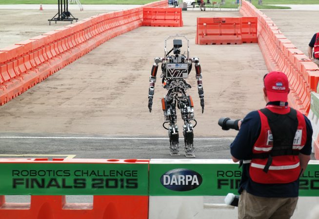 Team VALOR's ESCHER robot walking at the DRC