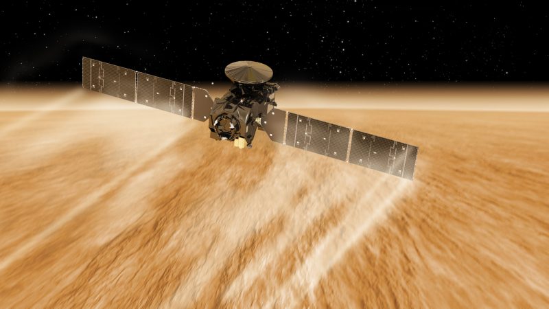 A spacecraft is using the Martian atmosphere to get closer to the planet