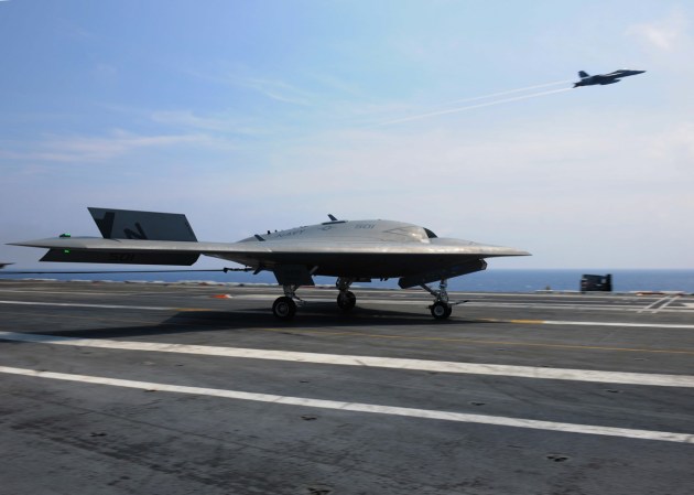 Autonomous X-47B Flies In Formation With Fighter Aircraft