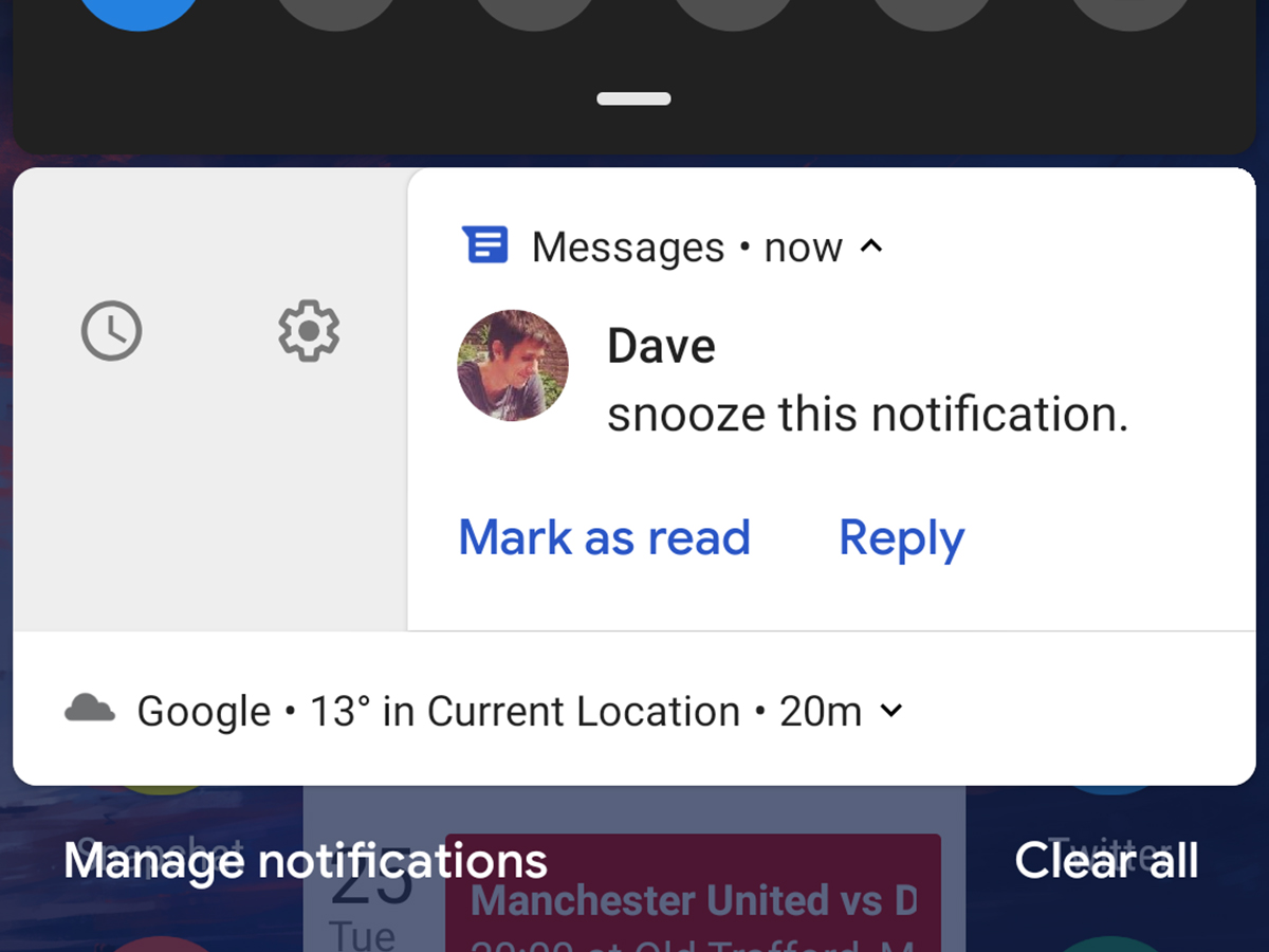 Android notifications with the option to snooze alerts.