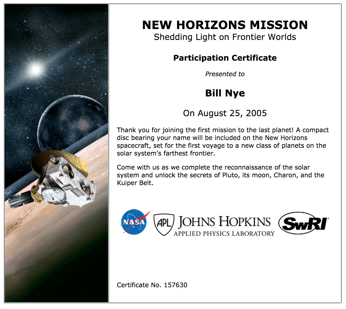 Bill Nye Certificate