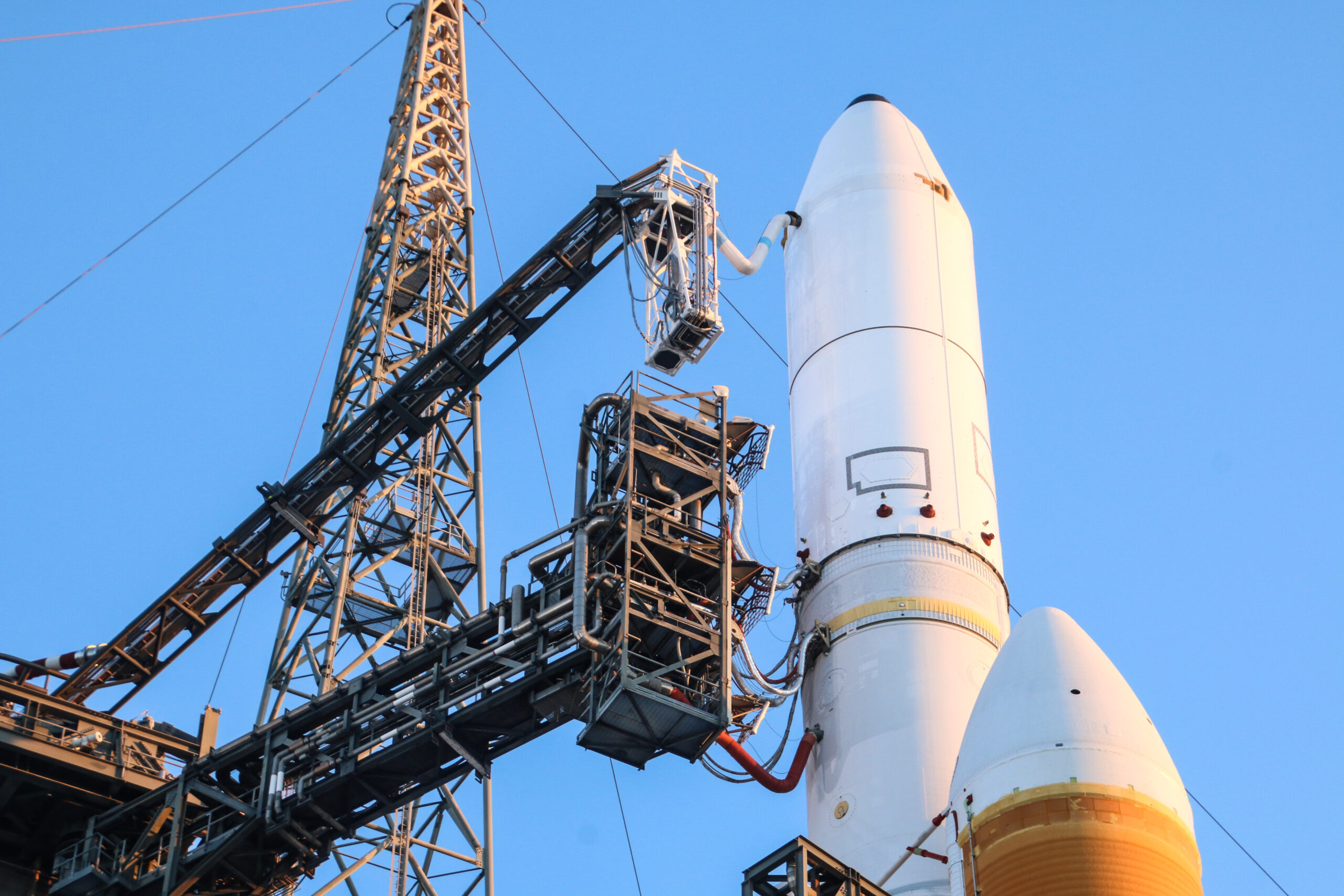 Delta IV Heavy Rocket Waiting on a launch pad In Daylight